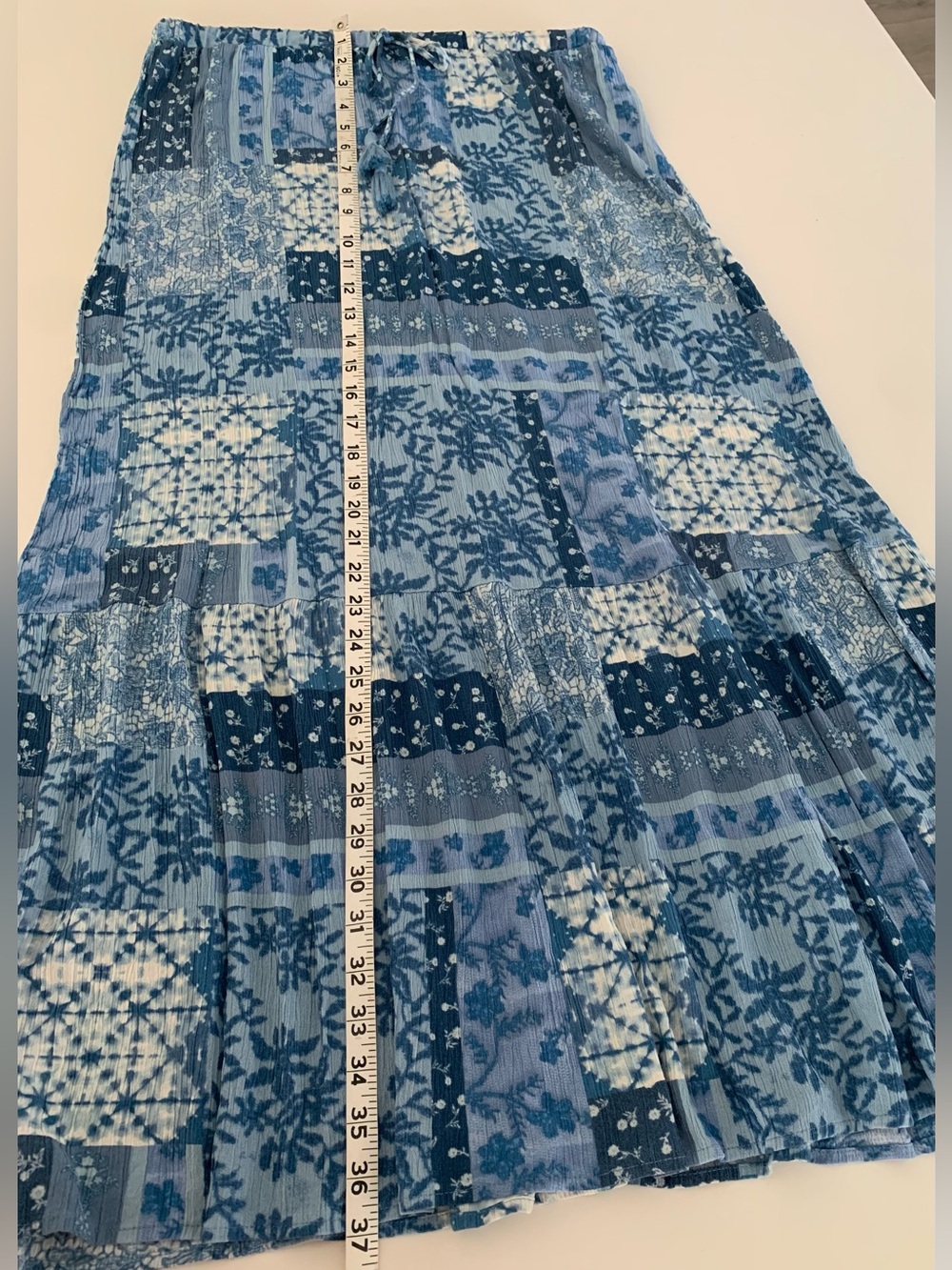 Frye Blue Patchwork Floral Boho Tiered Maxi Skirt Country Western Cottagecore, M - Picture 7 of 9